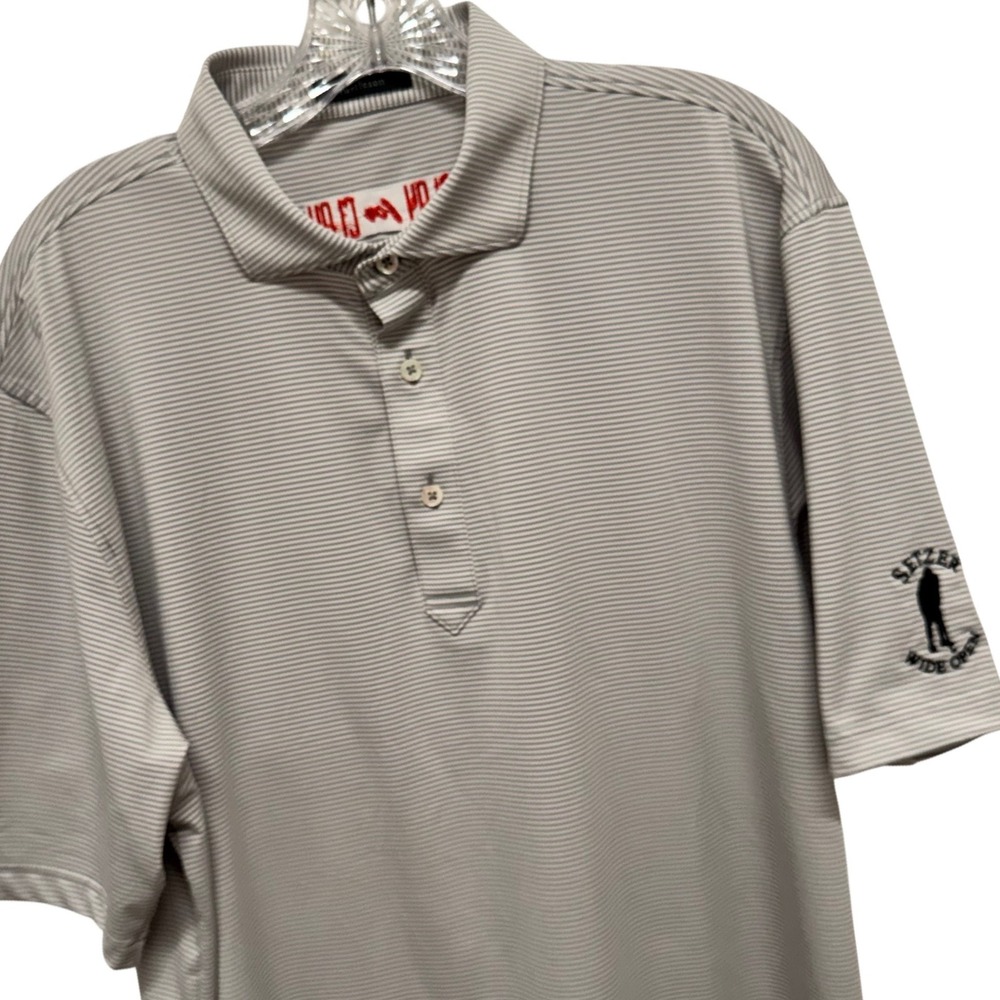 Turtleson Men L Grey Stripe Golf Polo Setzer Wide Open Play For Clay Performance